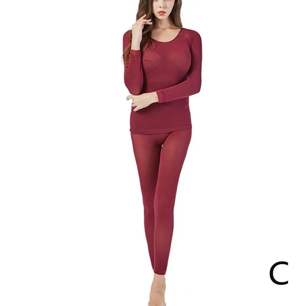 wine red for women Сексуальный женский зимний теплый бесшовный термо комплект для женщин Теплые Топы+ брюки костюм зимняя женская одежда - Цвет: wine red for women