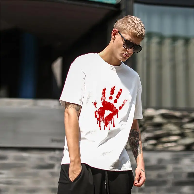 

Custom Bloody Hand Print t shirt 3xl 4xl 805xl Short Sleeve graphic tees men Knitted men tshirts