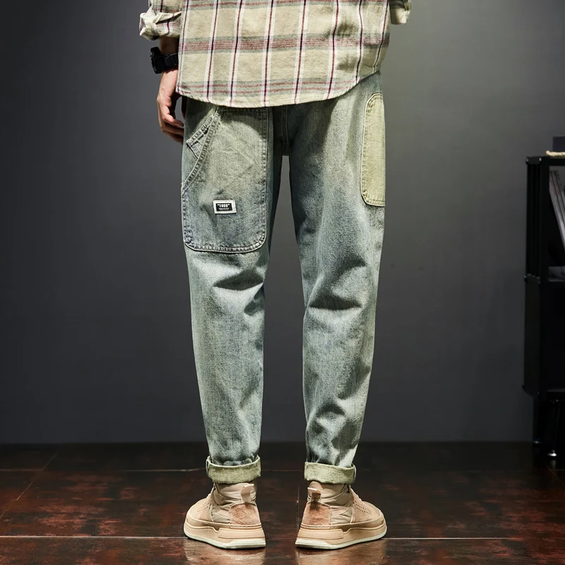 KSTUN Jeans For Men Baggy Pants Loose Fit Harem Pants Vintage Clothes Men Fashion Pockets Patchwork