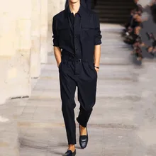 Корейские модные мужские длинные Комбинезоны, брюки-карго, повседневные уличные комбинезоны, узкие брюки, облегающий цельный комбинезон с длинным рукавом