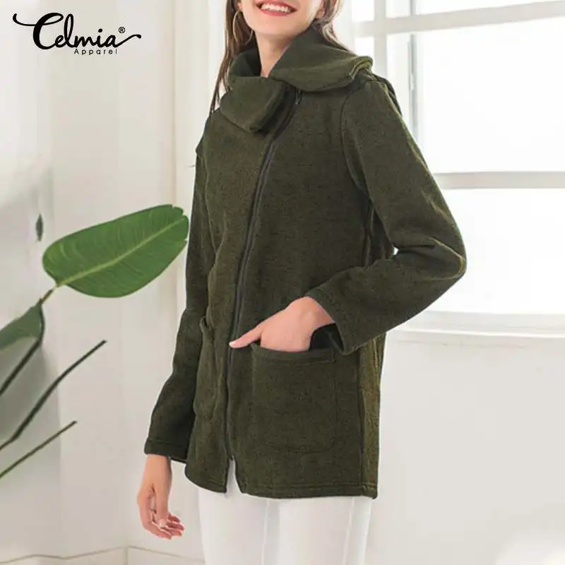 

Celmia Women Winter Warm Jackets 2020 Fashion Zipper Lapel Vintage Coats Casual Long Sleeve Pocket Asymmetric Female Overcoats