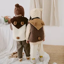 Детский хлопковый жилет Новинка зимы Стиль из берберского флиса для малышей спортивный костюм, жилет с капюшоном, Детский пуховик хлопковая перьевая жилетка жилет