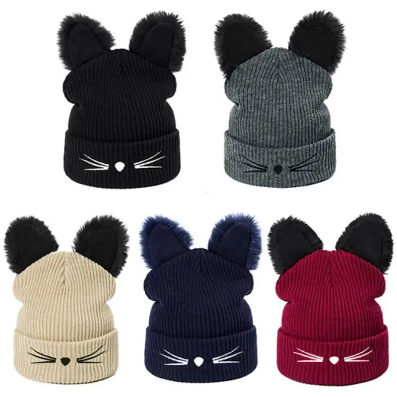 

Women Wool Hat Sweet Cute Ear All-match Knitting Hat Fashion Warm Earmuffs Caps Skullies