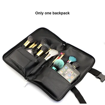 

28 Pockets Zipper Closure With Belt Strap Professional PU Leather Foldable Home Use Lightweight Cosmetic Black Makeup Brush Bag