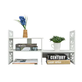 

Expandable Openwork Desktop Bookshelf Organizer Shelving Unit White Matte Finish