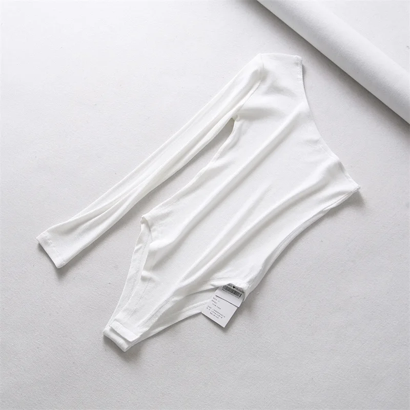 white Женское боди с одним плечом и длинным рукавом - Цвет: white