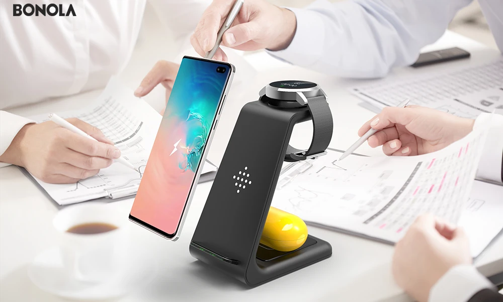 Bonola 3 в 1 беспроводная зарядная станция для samsung Galaxy Watch/Buds/S10/S9 Быстрое беспроводное зарядное устройство Qi для samsung Note10/Note9/S8