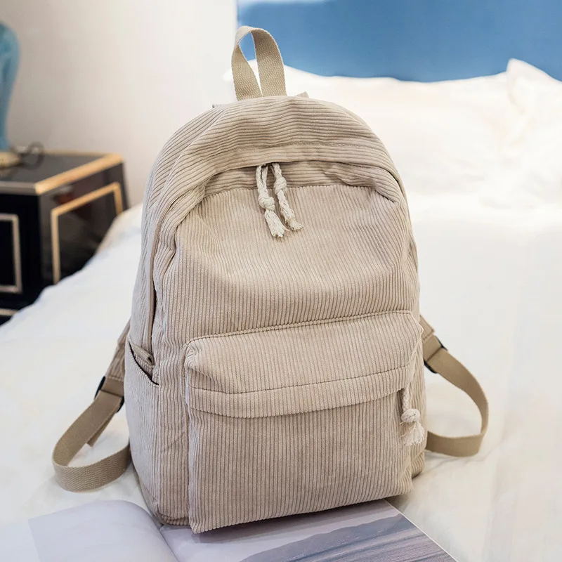 Zaino semplice in velluto a coste per donne Borse da scuola per studenti di grande capacità per ragazze Borsa da viaggio portatile per adolescenti Libro Laptop Bolsas - immagine 3