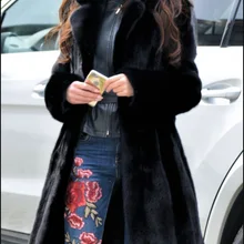 Зимнее женское пальто из искусственного меха, роскошное длинное меховое пальто, Свободное пальто с отворотом, толстое теплое женское плюшевое пальто больших размеров, верхняя одежда