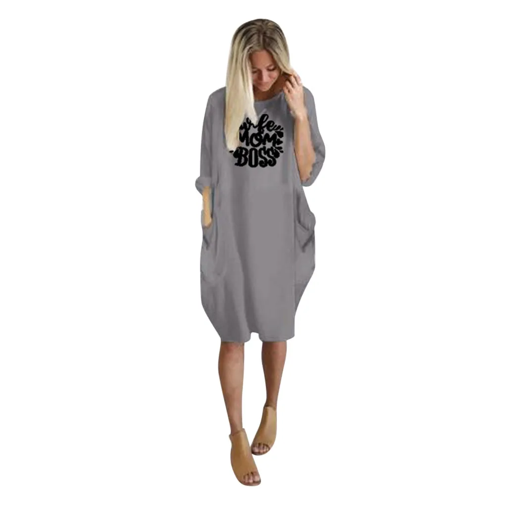 Сексуальный женский джемпер дамское Повседневное платье большого размера, мешковатые o-образным вырезом с длинным рукавом Карманный пуловер мини платье# Zer
