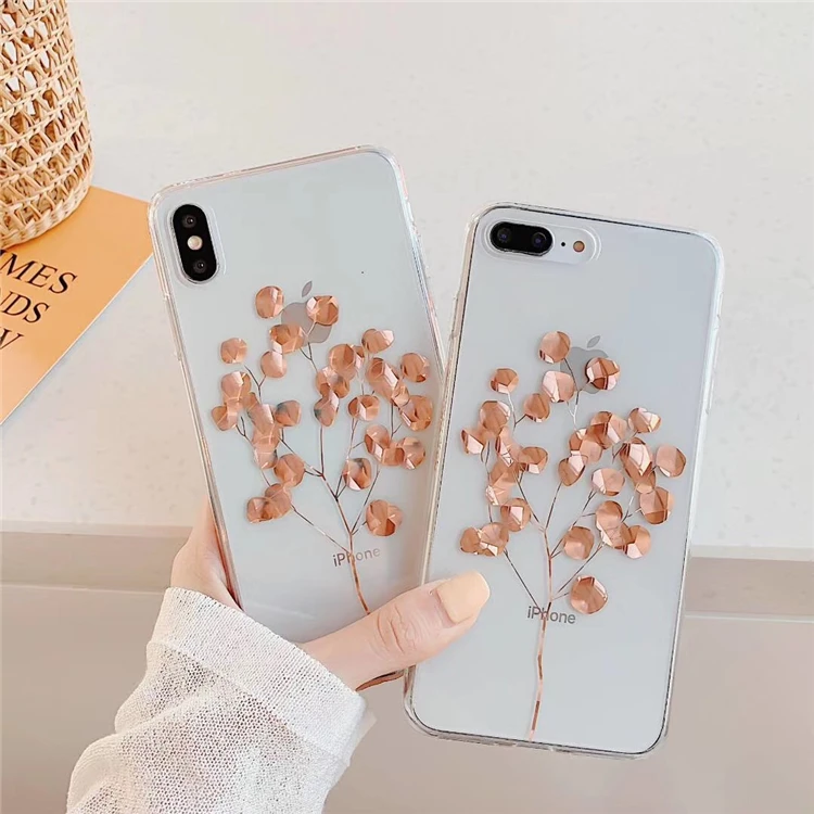 

Fashion Golden Leaf Trees maple leaf Phone Case For iphone X XR XSMAX Case For iphone X 6 7 8 Plus Cases Cute Clear Back Cover