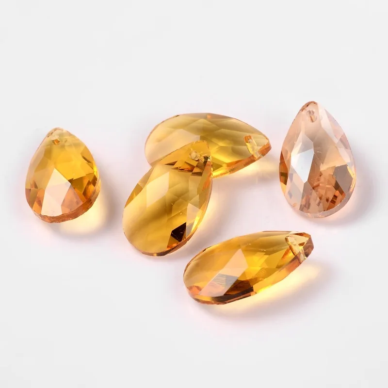 Gold Pandahall 100 шт./лот стеклянные разноцветные Кристальные прозрачные граненые подвески 16x9x6 мм(0,62x0,35x0,23 дюйма), отверстие: 1 мм - Окраска металла: Gold