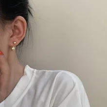 Korean Fashion Metal Double Ball Stud Earrings for Women Lovely Vintage Gold Silver Color Round Dot Back Hanging Earring Jewelry 