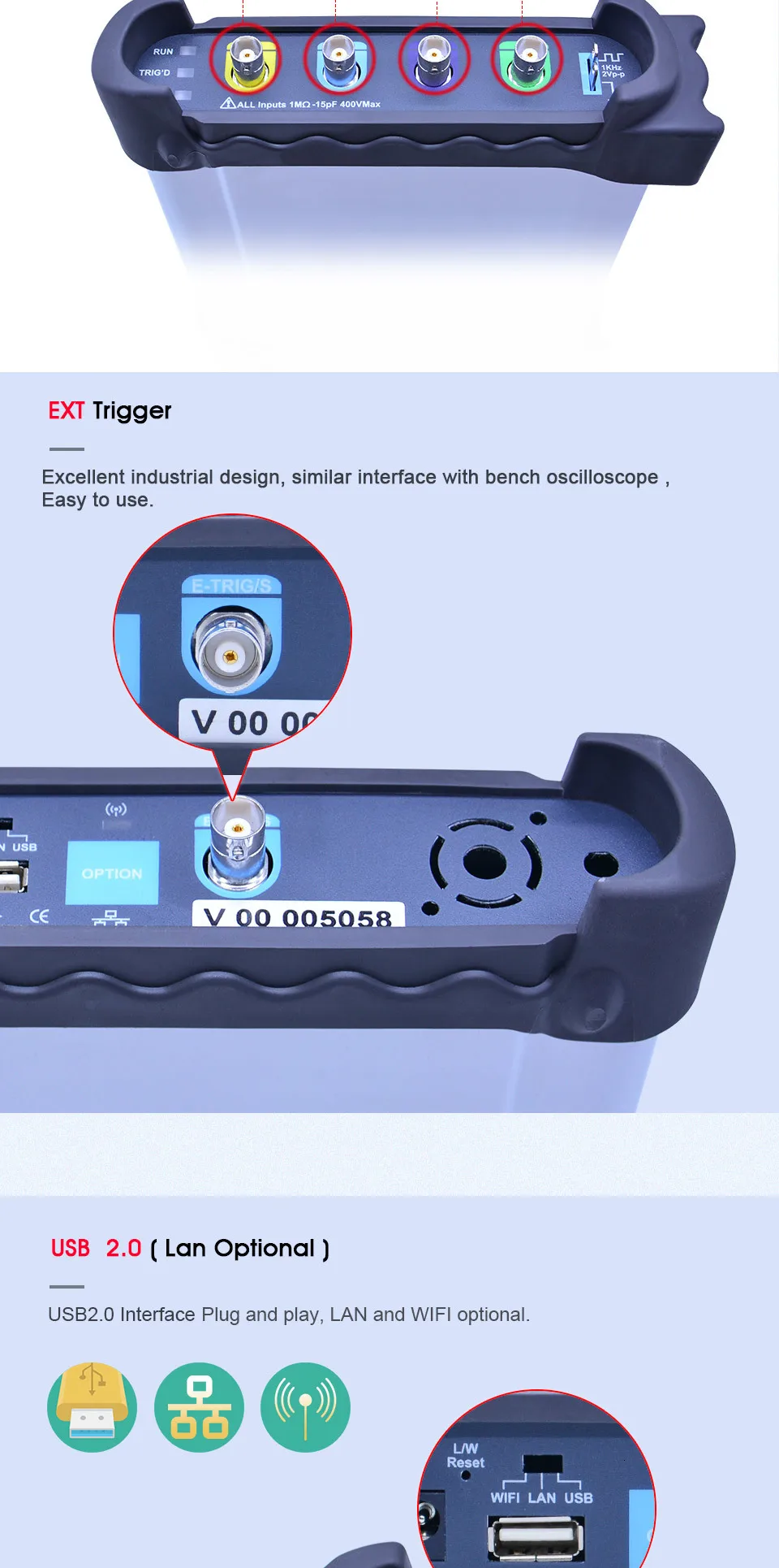 Hantek 4CH USB осциллографы/генератор сигналов произвольной формы/спектральный анализ/счетчик частот 60 МГц полоса пропускания DSO3064A/DSO3064