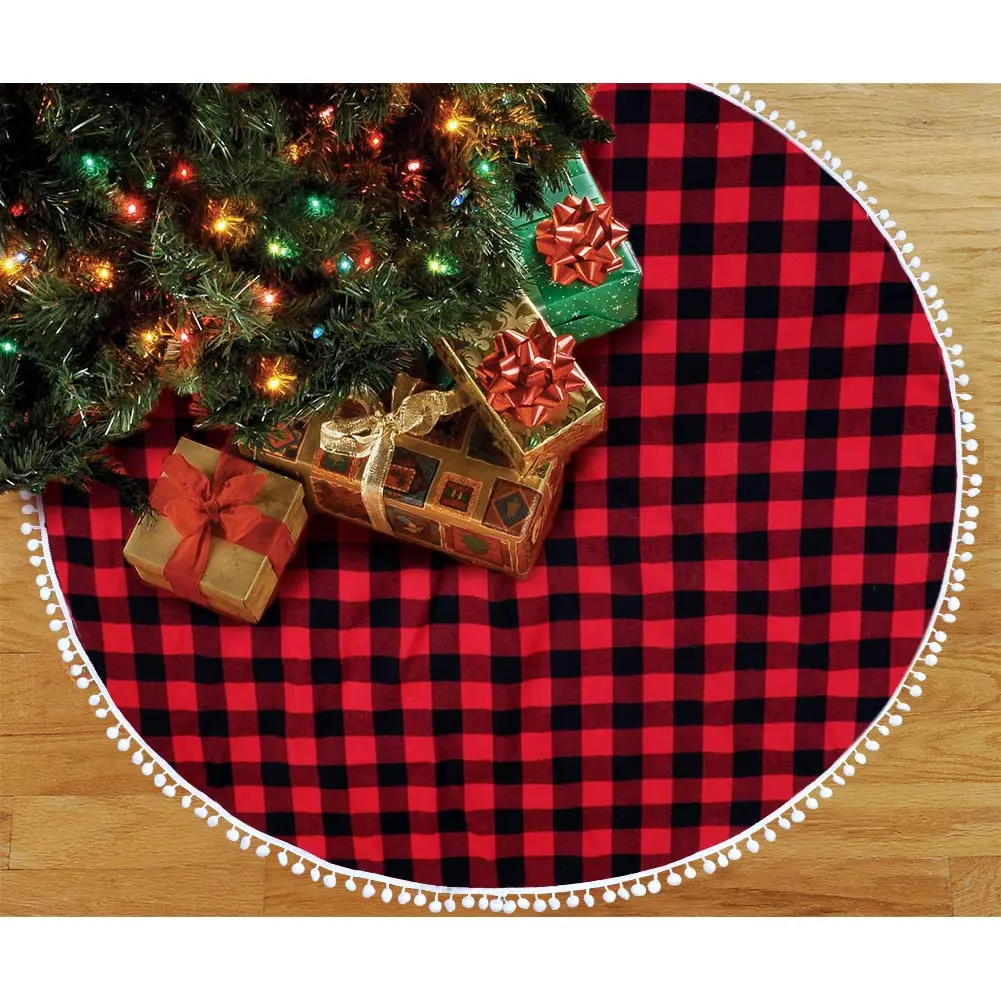 OurWarm Buffalo клетчатая Рождественская елка юбка красная двухслойная Рождественская юбка для елки домашняя декоративная Праздничная ткань Рождественская елка юбка