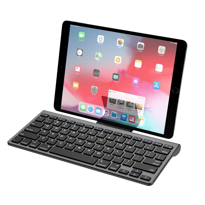 Gray MoKo Bluetooth клавиатура, беспроводная ультра тонкая компьютерная клавиатура со съемным кронштейном для Android, Windows, iOS, телефона, планшета - Цвет: Gray