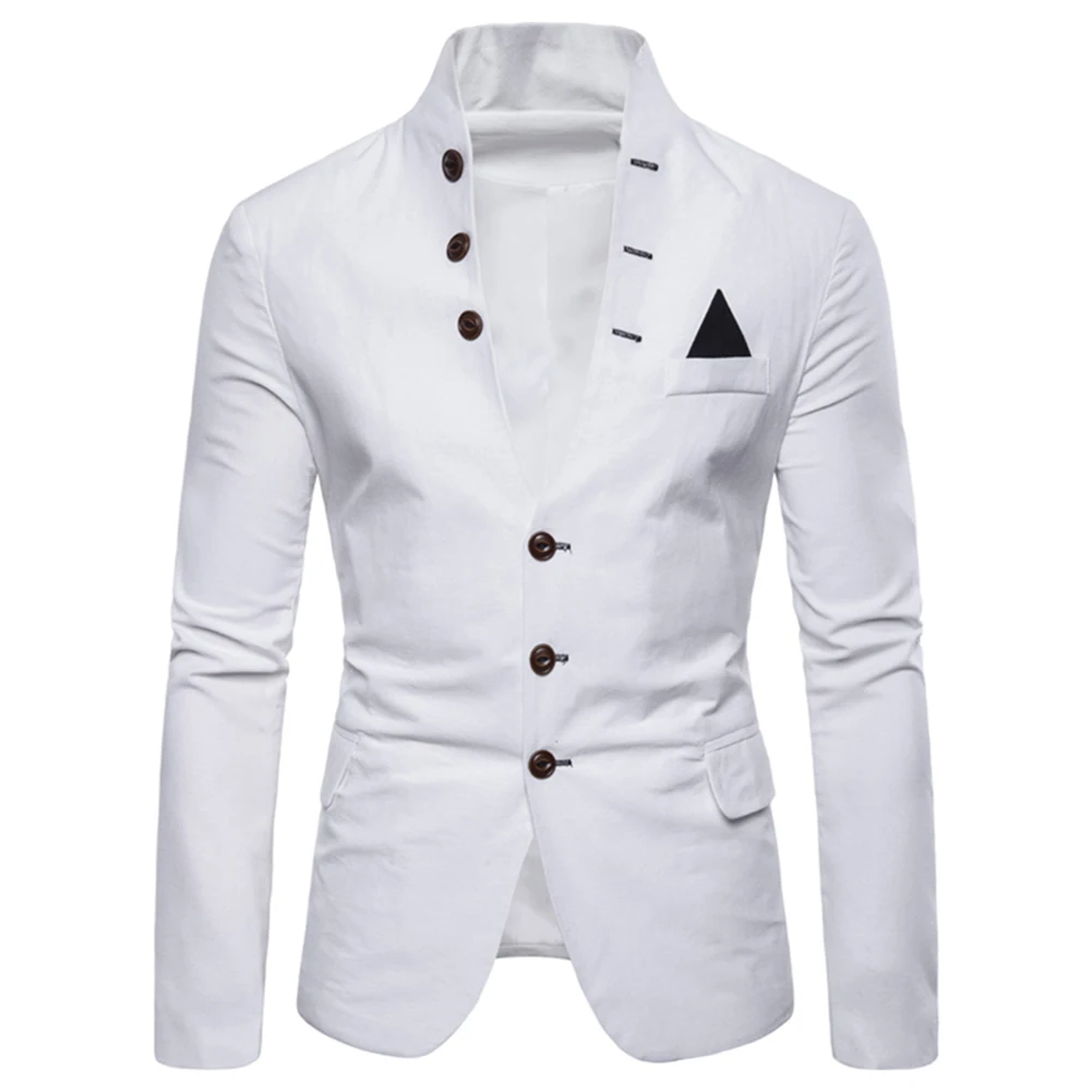 Vestidos de novia мужской костюм-смокинг с длинными рукавами и стоячим воротником, Блейзер, 3 кнопки, тонкая куртка, пальто, мужской костюм