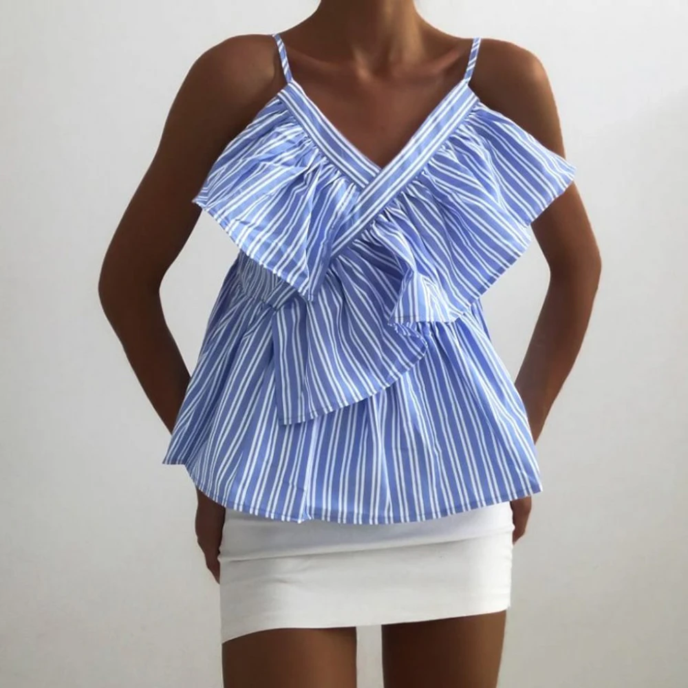 Boho женский топ без рукавов с v-образным вырезом, женские летние повседневные топы в полоску