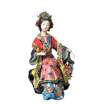 

Chinese Shiwan Art Pottery Handmade Ceramic Four Beauties Of Ancient Chinese Yang Yuhuan Sculpture Home Decorations X3265