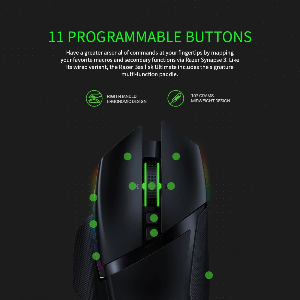 Razer Basilisk Ultimate Hyperspeed Беспроводная игровая мышь 20000 dpi мышь фокус Оптический сенсор Chroma освещение программируемые кнопки