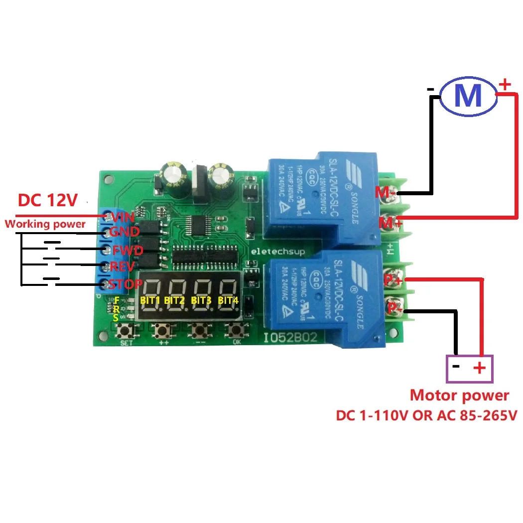 

12V 30A Multifunction DC/AC Motor Controller Relay Board Forward Reverse Control Automatic Delay Cycle Start Stop Switch Module