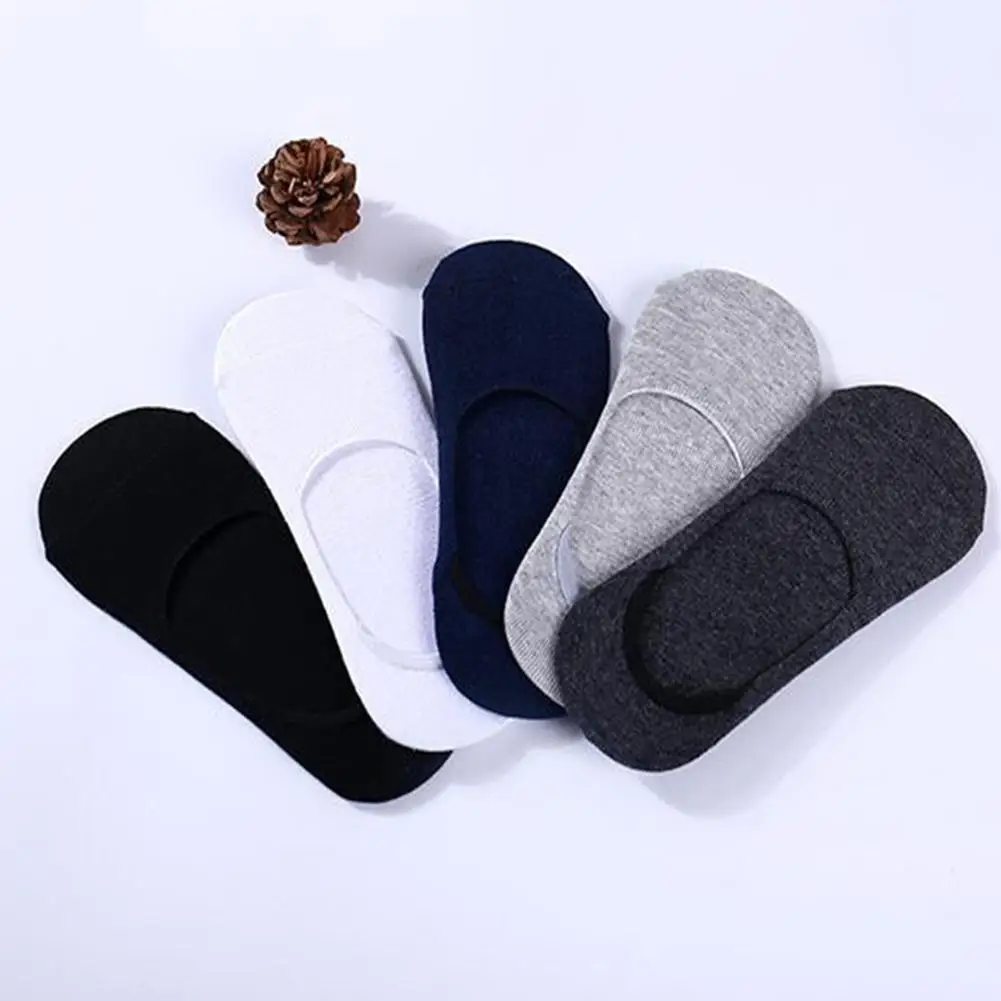Studyset 5Pairs Summer breathable sweat absorption Men Solid Color Boat Socks Shallow Mouth Non-slip Silicone Invisible Socks