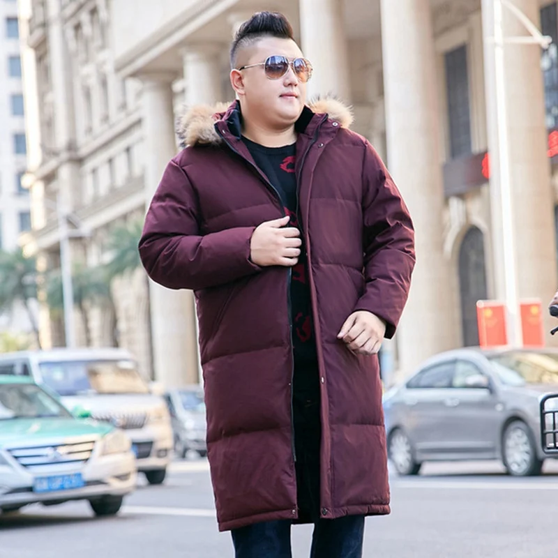 Новинка зимы 10xl мужская толстые длинные плюс удобрения для увеличения над коленом с меховым воротником пуховая куртка теплая зимняя одежда 160 кг - Цвет: Бургундия