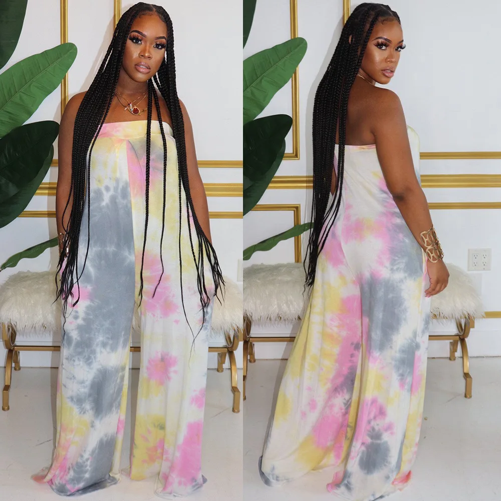 ChocoMist Jumpsuits Casual Slash-Neck Design Loose Tie-dye Jumpsuit  VK2005