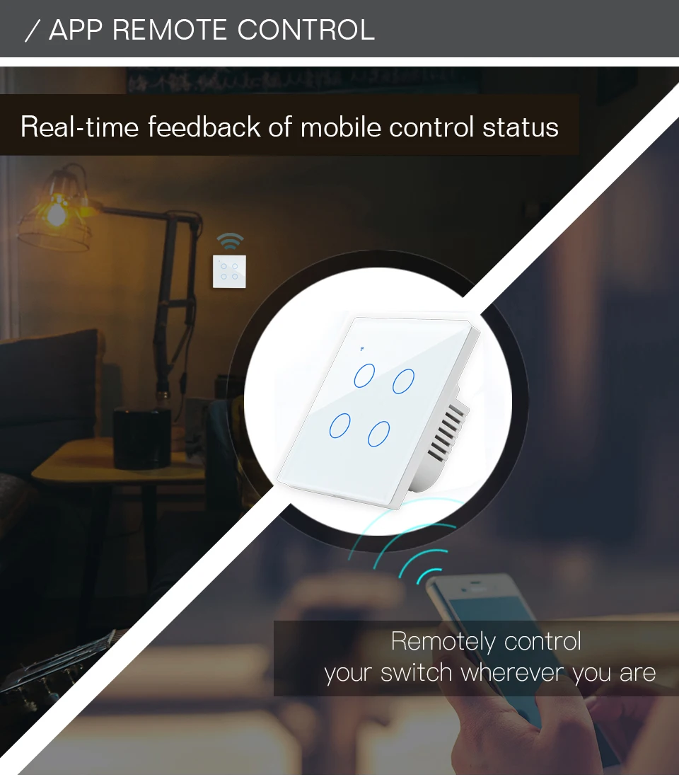 ЕС, Великобритания, 4 банды, 1 2 способа, Wifi настенный переключатель, беспроводной пульт дистанционного управления, светильник, релейное приложение, сенсорное управление, умный переключатель, работающий с Alexa Google Home