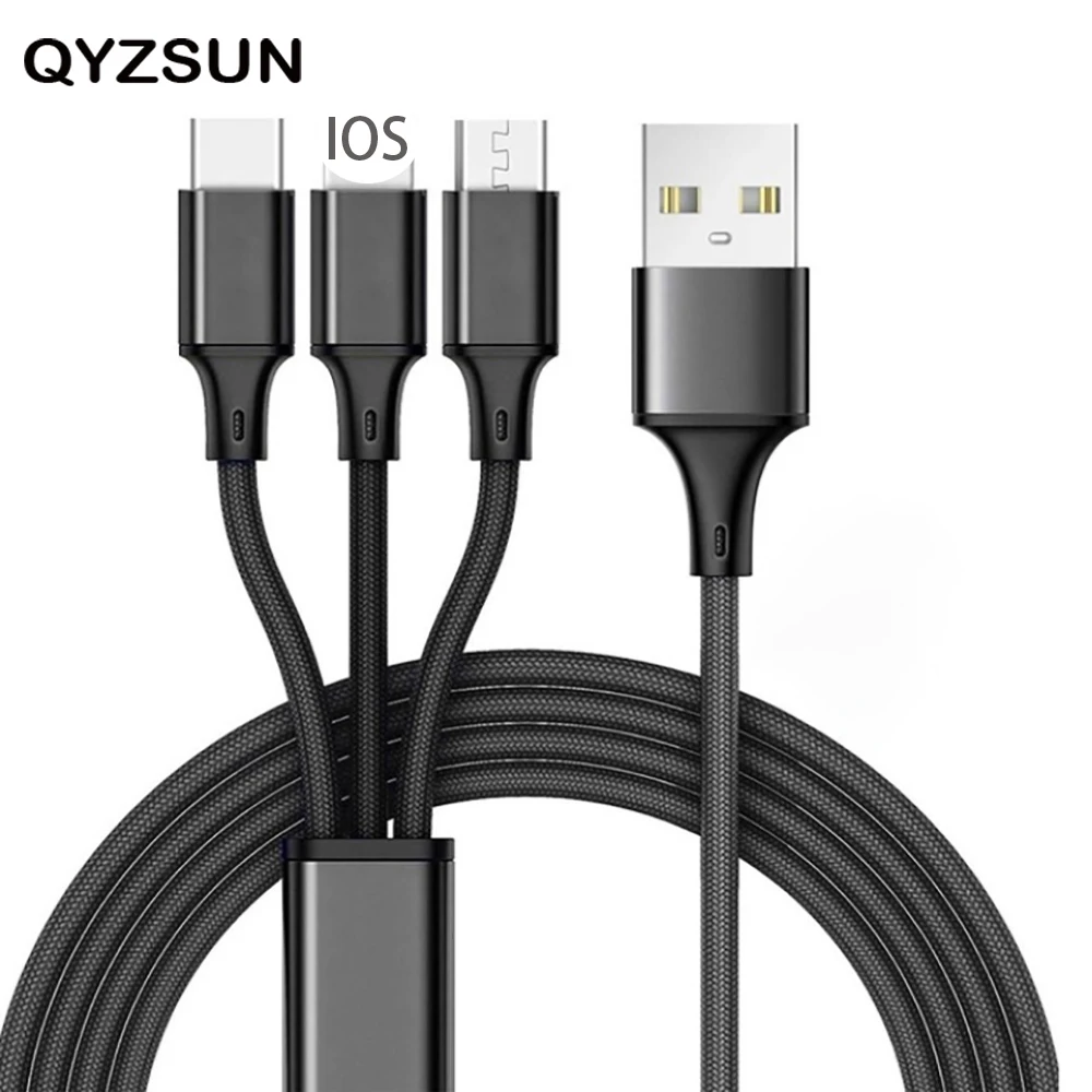 3 в 1 USB кабель для samsung S8 Xiaomi Быстрая зарядка кабель для iPhone 7 Micro usb type C type-C 3 в 1 Кабели для мобильных телефонов