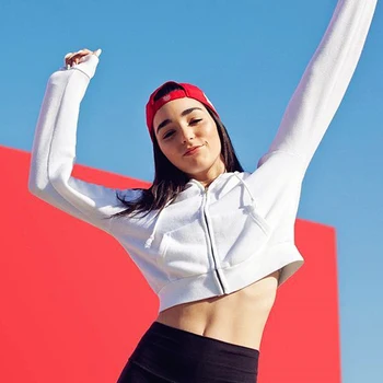 

Women Long Sleeve Zipper Hooded Coat Long Sleeve Hooded Solid Color Crop Top for Women Ladies