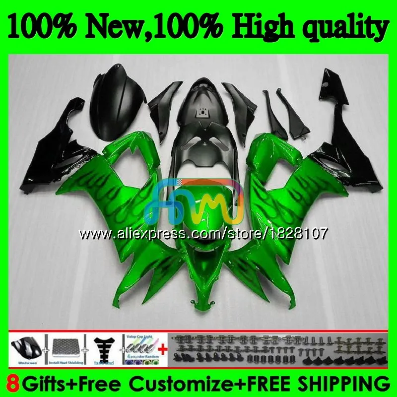 Корпус для KAWASAKI ZX1000C ZX-10R ZX 10R 1000CC 17BS. 36 ZX1000 зеленый и пламя ZX 10 сотрудников отдела исследований ZX10R 08 09 10 2008 2009 2010 ABS комплект обтекателей