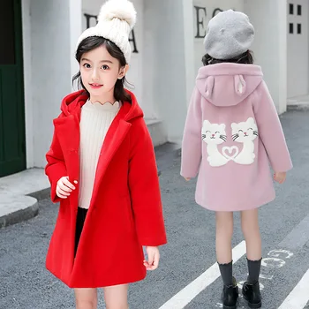 

Teen Girls Clothes Autumn and Winter 2020 Children Tracksuit Fashion Cartoon Cat Thick Warm Long Woolen Coats Jackets 3-14 Years
