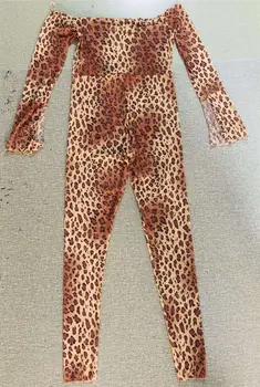 

Women Off-Shoulder Leopard/Tiger/Zebra Jumpsuit Sexy Long Sleeve Hight-Waist Bodycon Long Pants Jumpsuits See Through