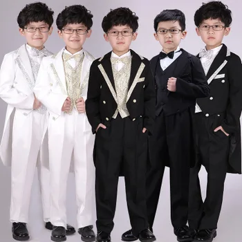 

New 3-9 years old children's day tuxedo flower girl fashion dress boy baby uniform stage wedding performance dress magician suit