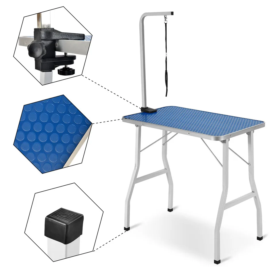 

Stable Foldable Stainless Steel Pet Grooming Table for Small Pet Portable Operating Table Rubber Surface Bath Desk Blue Pink