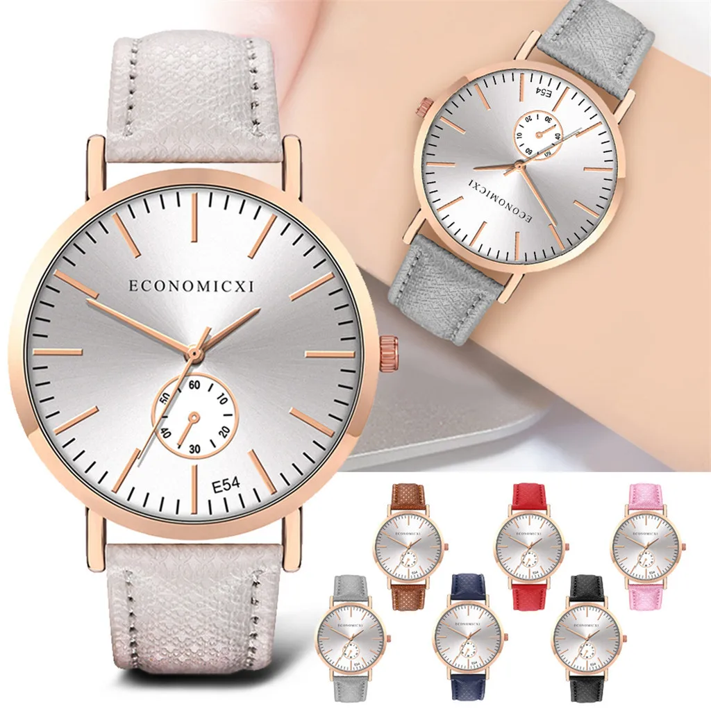 

Fashion Women's Leather Strap Watch Simple Quartz Analog Round Wrist Watches Casual Alloy Women Watch relojes mujer 2020 FJSL
