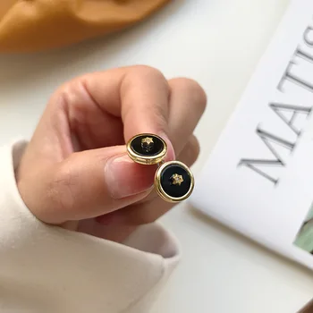 

Morivovog Sterling 925 Silver Natural Black Agate Earrings Round Minimalist Chic Star Stud Earrings for Women Festival Jewelry