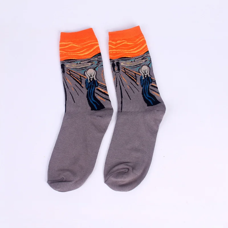 MUXNSARYU/1 пара носков; Мужские Носки с рисунком Моны Лизы; хлопковые носки для мужчин с рисунком Ван Гога, масляной живописи, звездного неба - Цвет: to shout