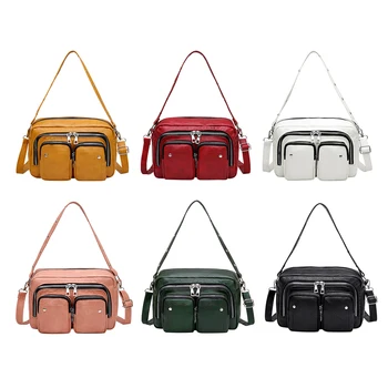 

PU Leather Women Shoulder Bag Messenger Crossbody Ladies Multi-Pocket Solid Retro Fashion Shoulder Messenger Bag Pouch