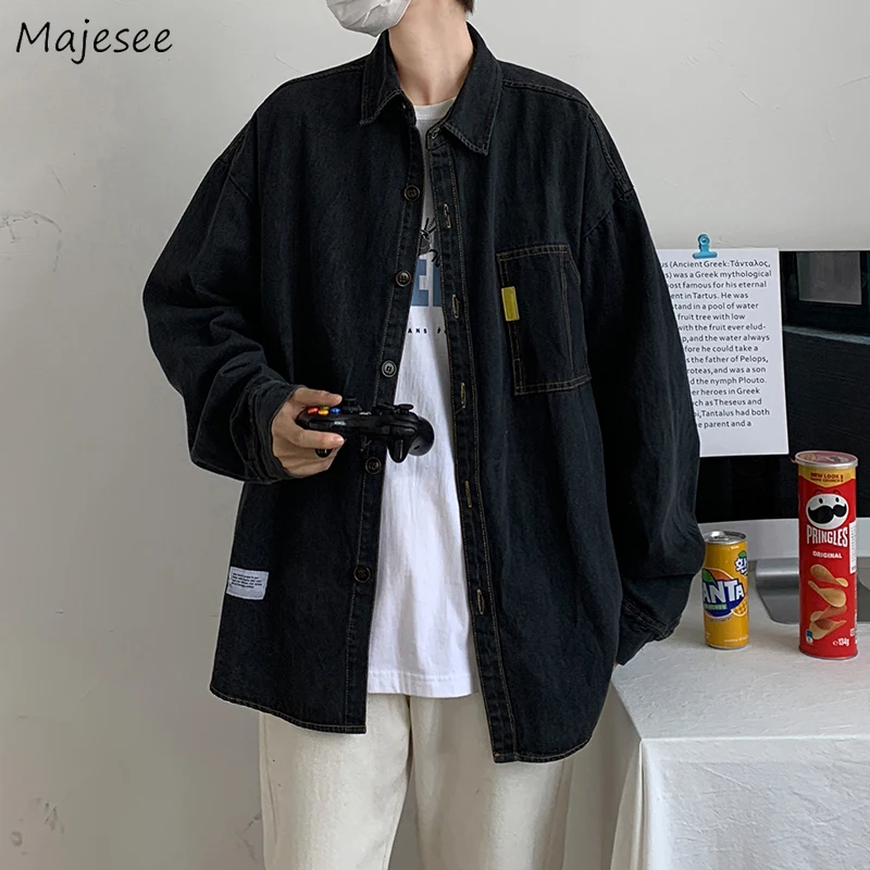 

Autumn Men Denim Jackets Vintage Loose Korean Fashion Single Breasted Outwear BF Turn Down Collar Youth Jacket Coats All-match