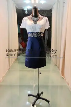 

new arrival vestido de festa crystal beaded v- neck sexy cap sleeve elegant short unique evening party mother of the bride Dress