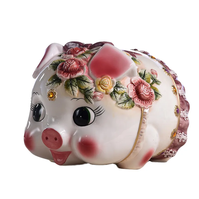 25x20.3x7.5 cm Европейская керамическая милая розовая свинья копилка домашний декор ремесла украшение комнаты фарфоровые статуэтки животных в подарок для девочек R3915 - Цвет: 25x20.3x7.5 cm