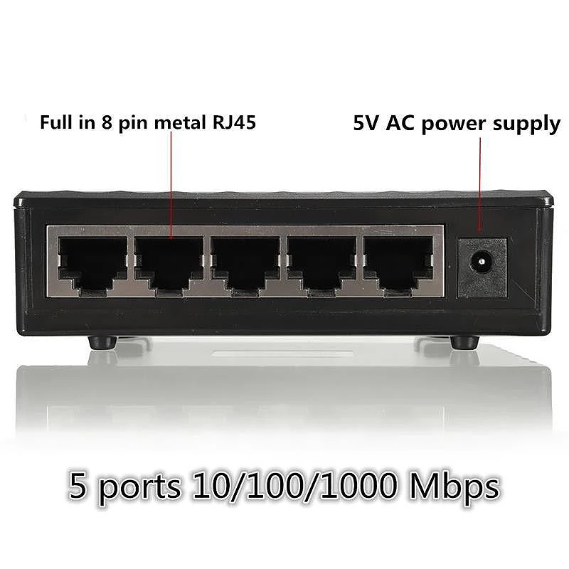 5 портов порта гигабитный мини сетевой коммутатор 1000 Мбит/с ethernet умный коммутатор высокая производительность с адаптером питания США(США Plu