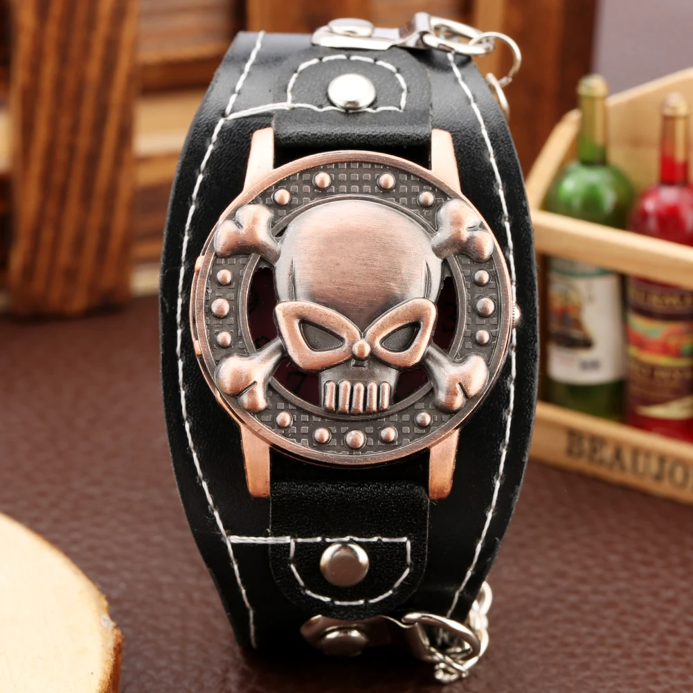 

Men's Skull Watch Clamshell Clock Creative Wristwatches Male Fashion PU Leather Bracelet Watches Dropshipping Relogio Masculino