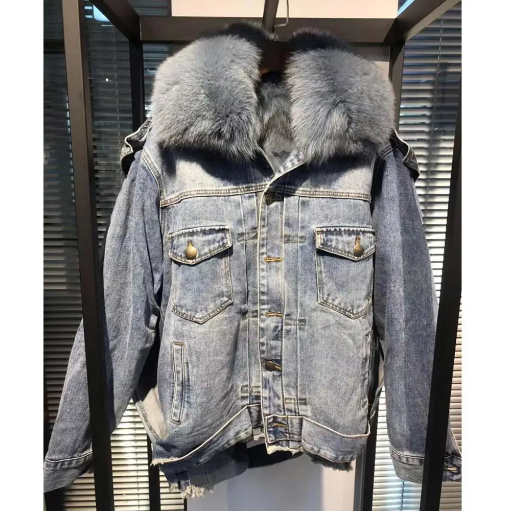 gray G01 JAZZEVAR Зима новое поступление джинсовая куртка женская с меховым воротником модный стиль высокое качество женские куртка для зима W9084 - Цвет: gray G01