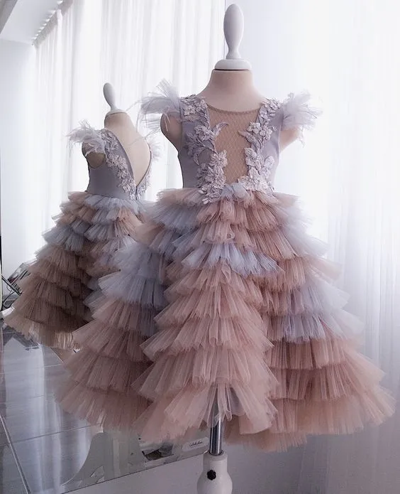 Real Picture Pretty Mix Color Tiered Tutu Kids Gowns Floral Flower Girl Dress Ruffles Tutu Pageant Dresses For Girls