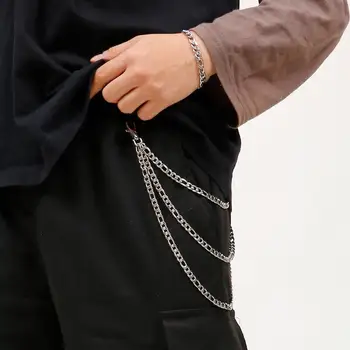 

7mm Width Fashion Hip Hop Fashion Punk Rock Man Trousers Pants S Gold Wallet Key Bracelet Chain Belt