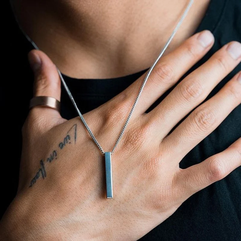Stainless Steel Necklaces Rectangle Pendant Necklace men Stainless Steel Black color Cuban Chain Necklace For Men Jewelry Gift