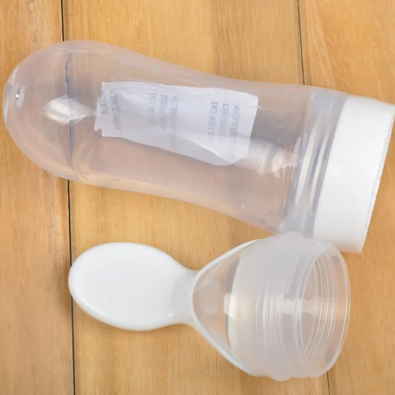 F-B Safe Useful Silicone Baby Bottle With Spoon Food Supplement Rice Cereal Bottles Squeeze Spoon Milk Feeding Bottle Cup